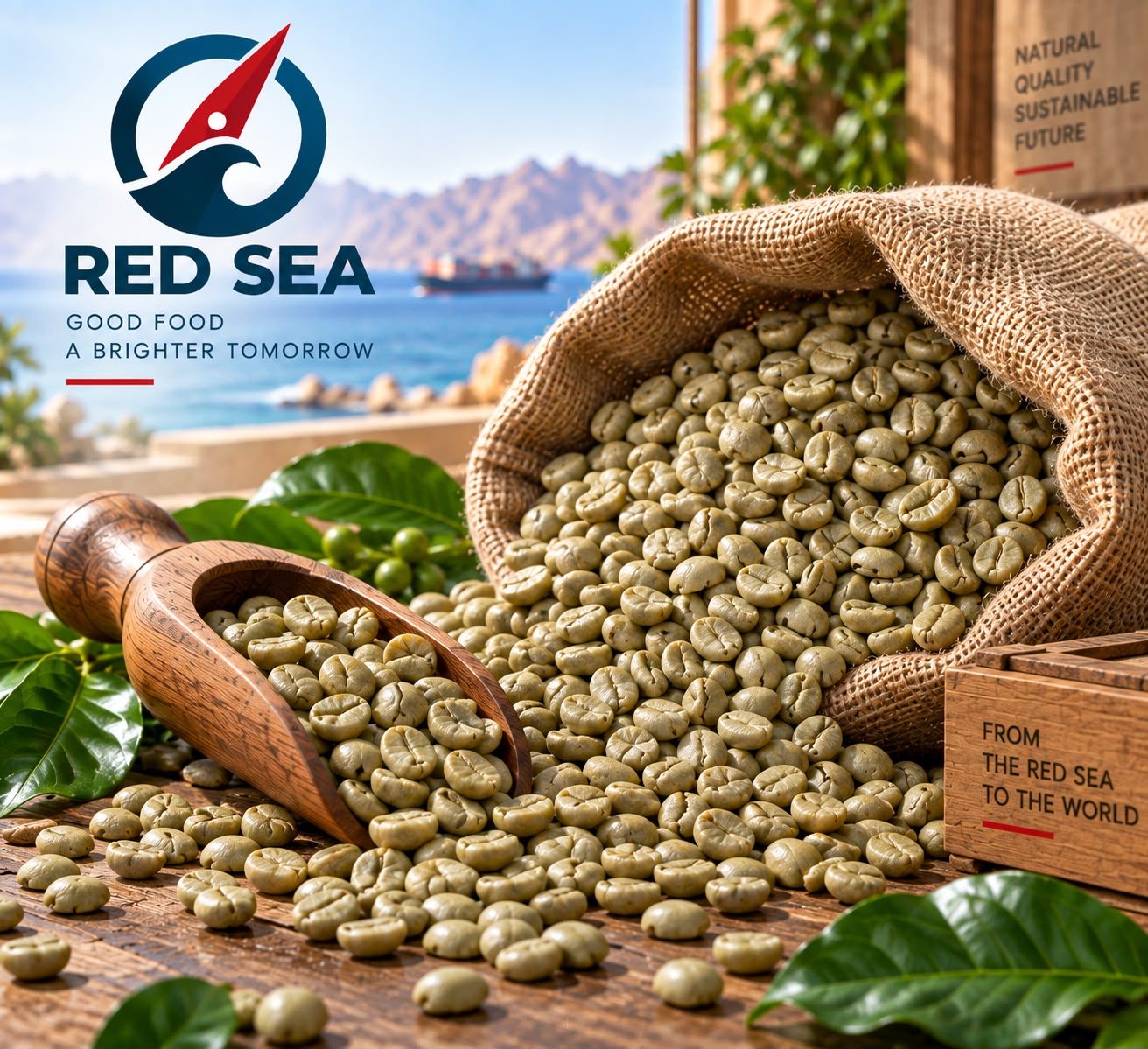 Green coffee beans and Red Sea trade identity
